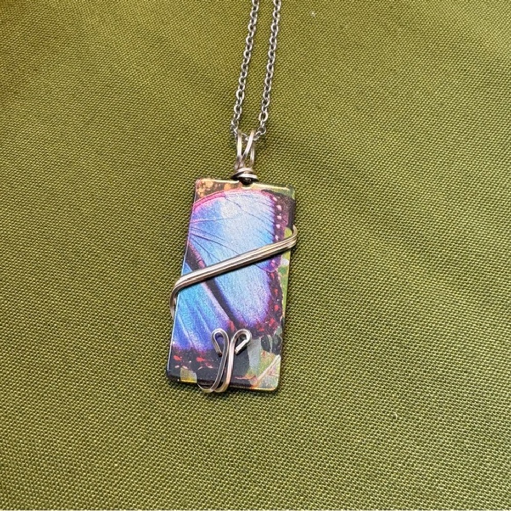 Butterfly Pendant Necklace with Silver Toned Chain